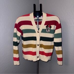 Disney Parks Minnie Mouse Striped Cardigan Sweater Mickey Buttons Cotton Size S